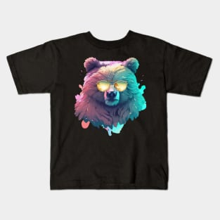 Funny Trendy grizzly bear pastel watercolor splash Kids T-Shirt